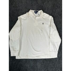 Polo Ralph Lauren White Custom Fit Polo 100 % Cotton Elbow Patch Size L NWT